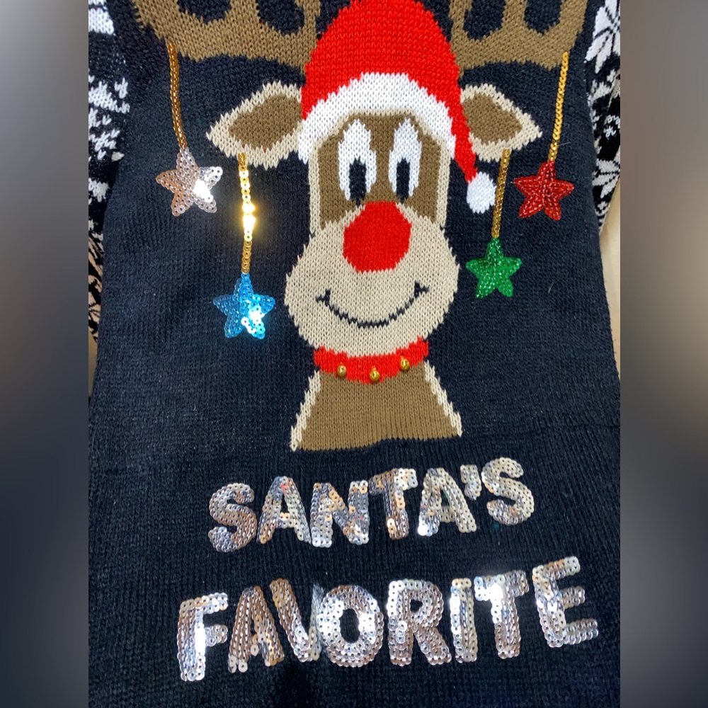 Cute juniors size XS (1) “Santa’s favorite” Sweater with hood - Picture 2 of 7